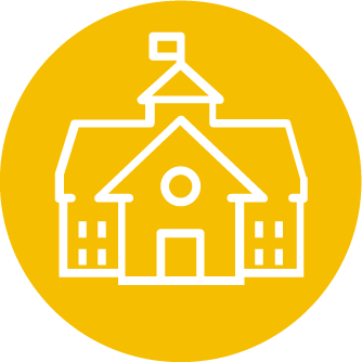 Icon of school on yellow background