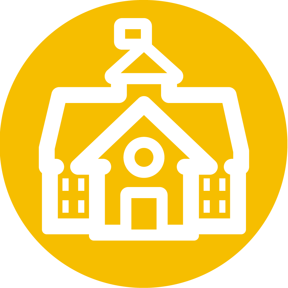 icono de una escuela sobre fondo amarillo