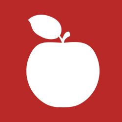 Icono de manzana sobre fondo rojo