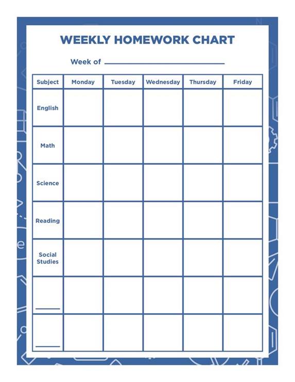 class homework chart printable